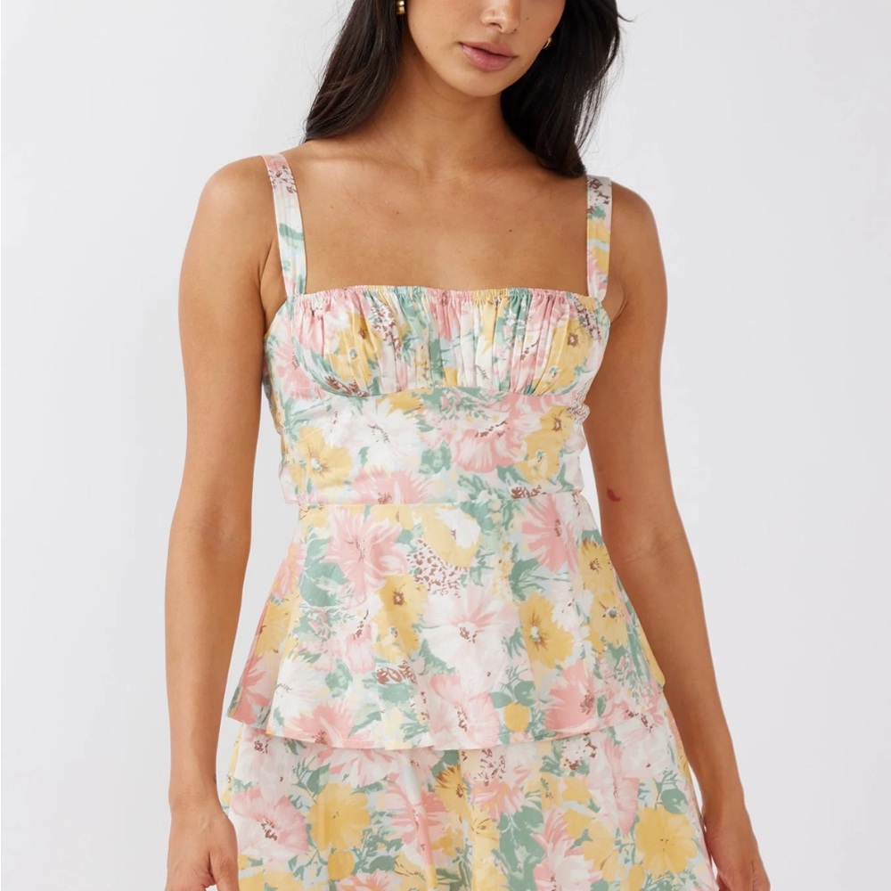 Provence Bloom Tiered Mini Dress Multi Blush